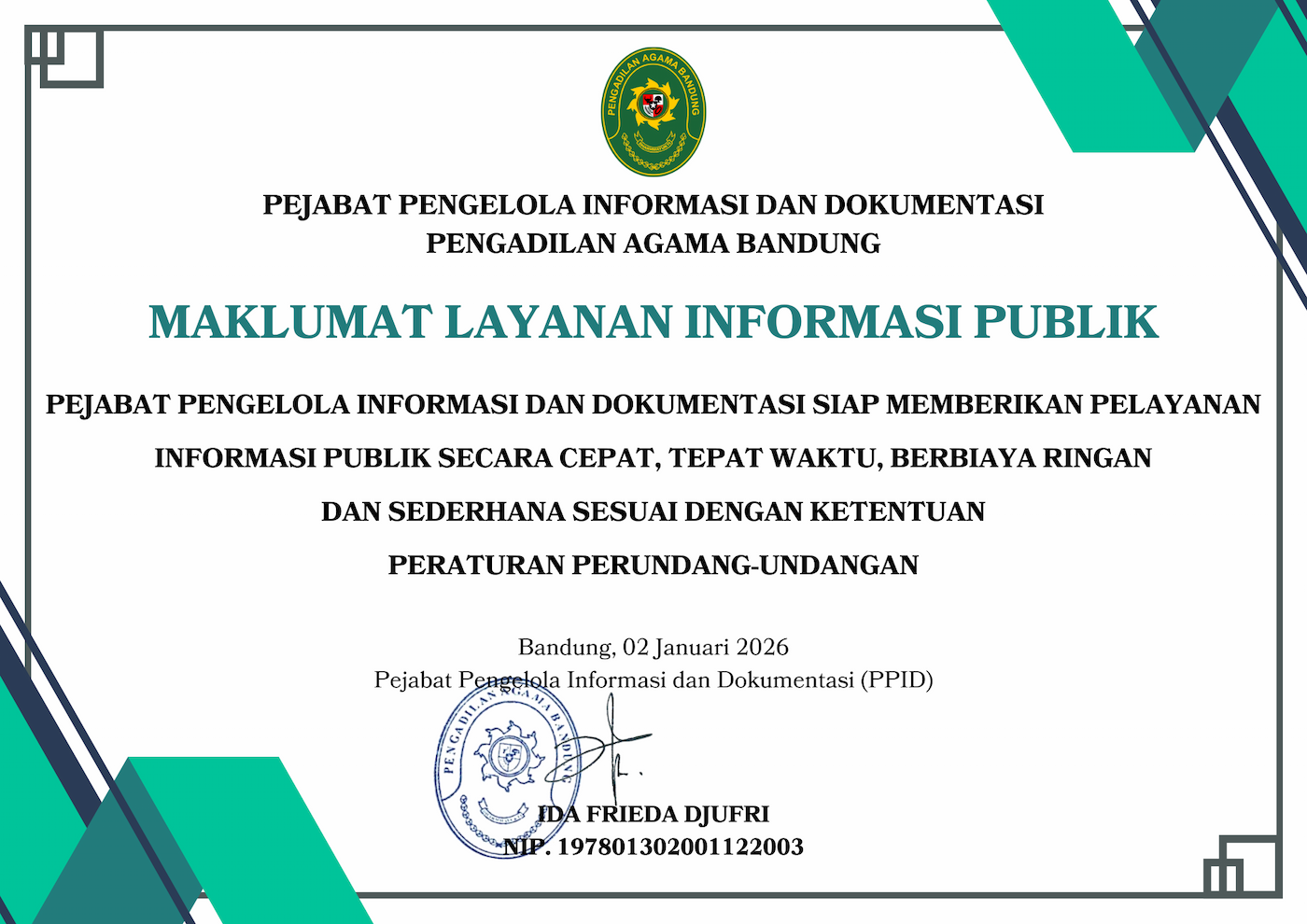 Maklumat Layanan Informasi Publik PA Bandung 2026